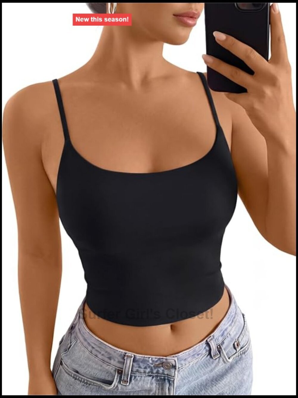 Double Lined Crop Tank Top with Adjustable Spaghetti Straps
